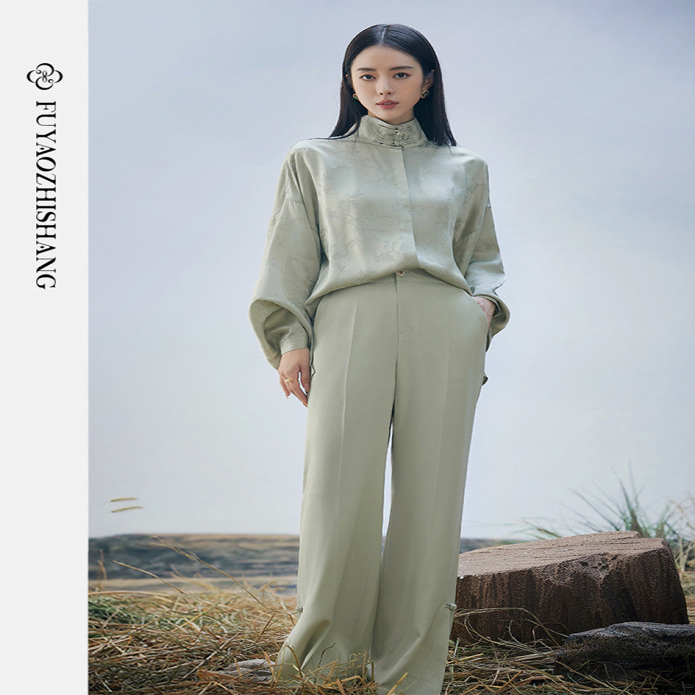 FUYAO New Chinese Style Silk Stand up Collar Shirt for Women 2025 Autumn New Fragrant Cloud Yarn Retro Top image 0