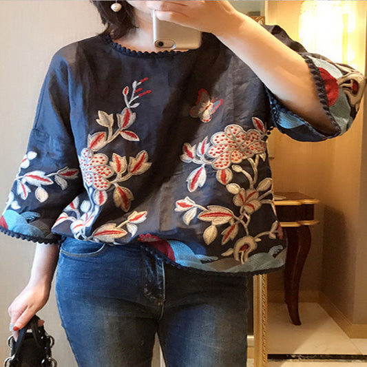 ASAYA3408 Heavy embroidery linen shirt female design niche 2024 spring and summer new Chinese retro Tang suit fashion high-end