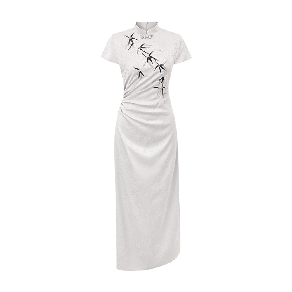 Xu Daqing s Bamboo Shadow New Chinese Bamboo Cheongsam Dress Top with Stand up Collar Embroidered Slimming Medium Length Jacquard image 11