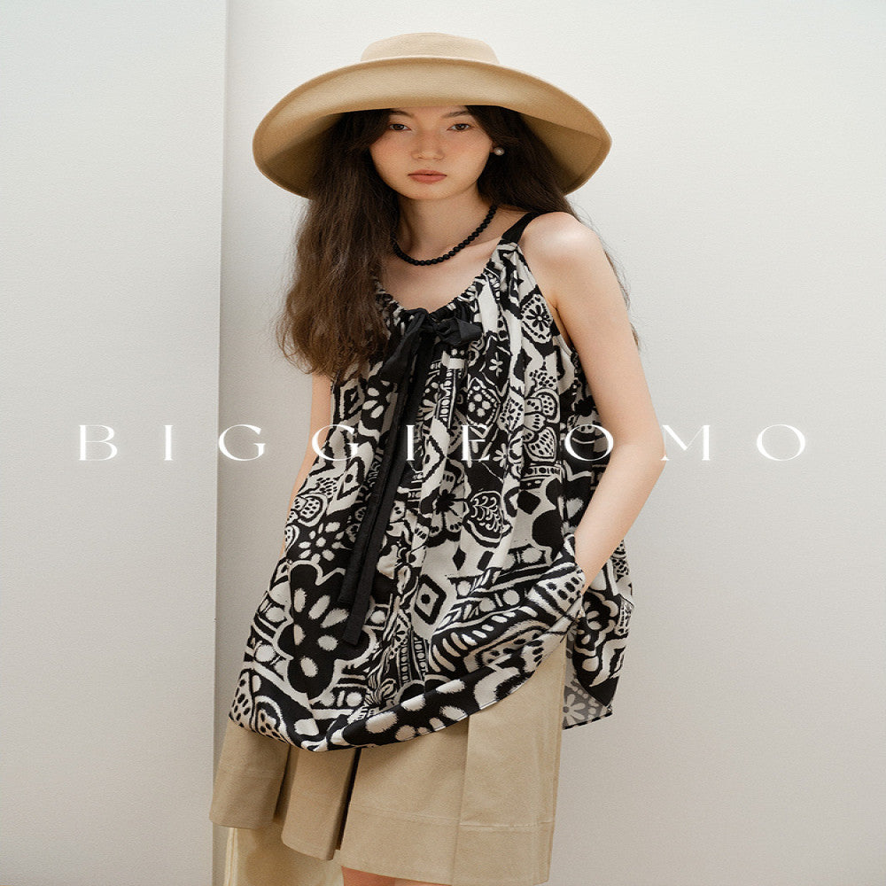 Biggie OMO Paris Dreaming Print Design Heavy Interior Single Wear Strap Collar Top for Women image 2