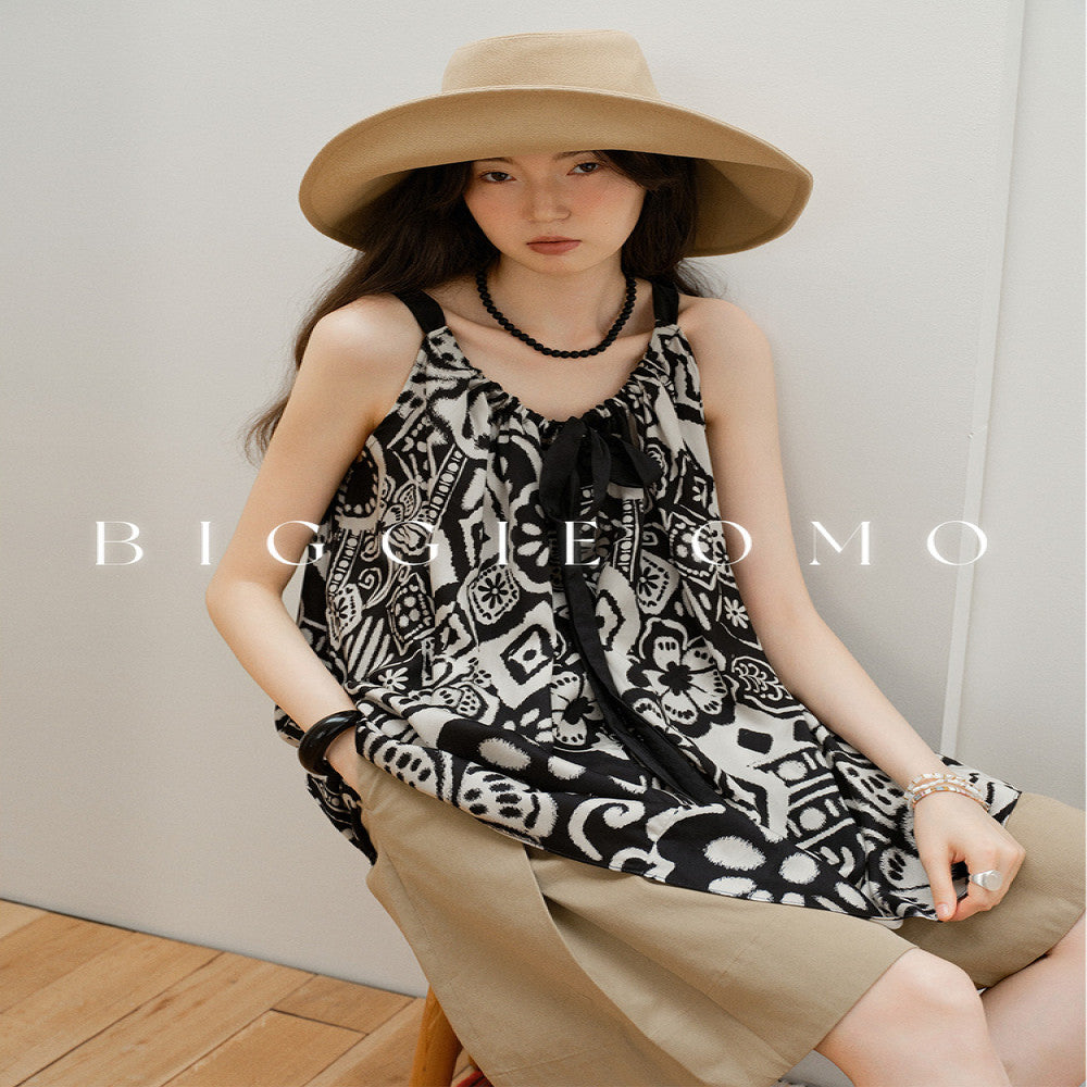 Biggie OMO Paris Dreaming Print Design Heavy Interior Single Wear Strap Collar Top for Women image 9
