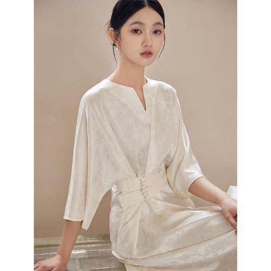 ASAYA3392 Chinese spring style, national style Zen tea dress, acetate satin dress