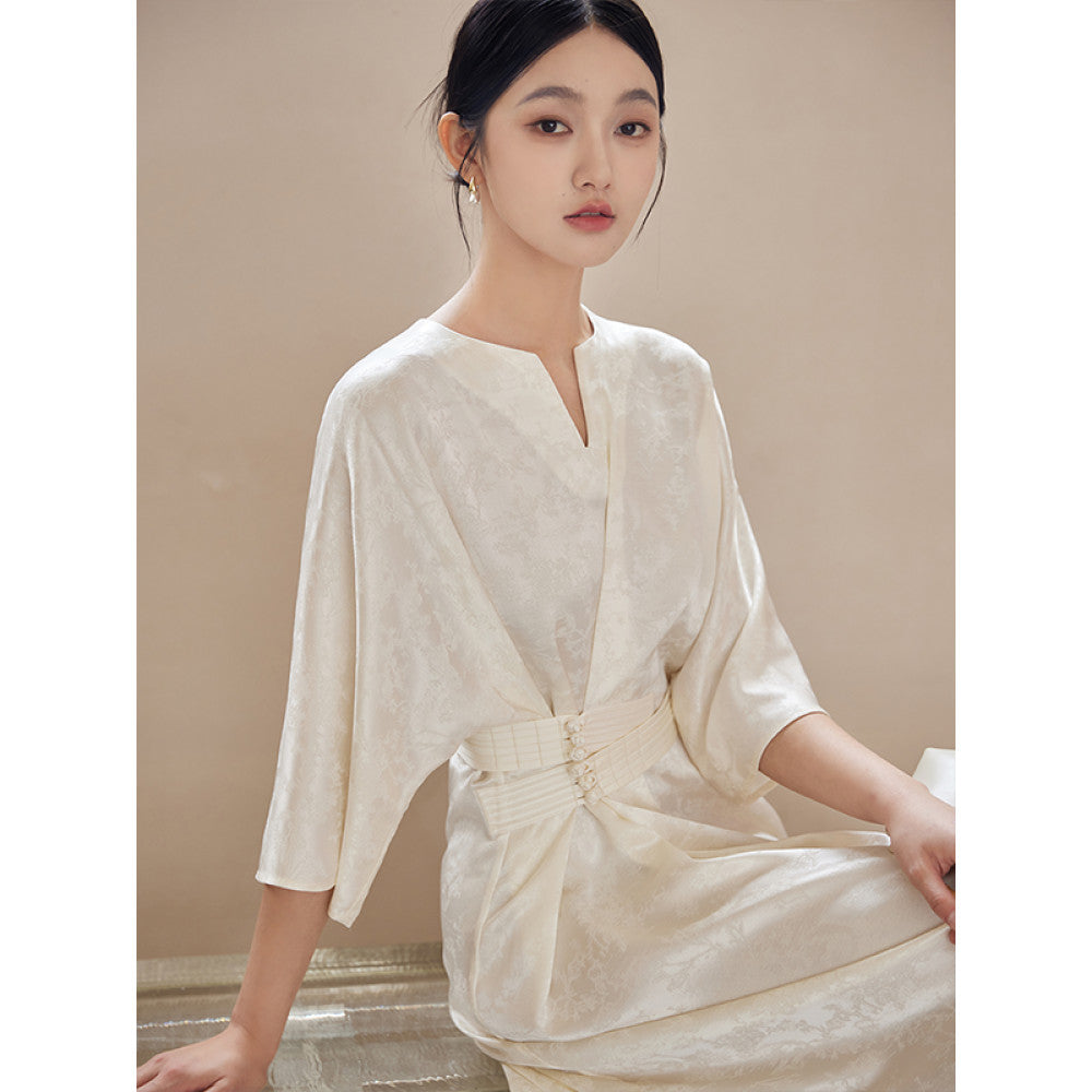 ASAYA3392 Chinese spring style, national style Zen tea dress, acetate satin dress