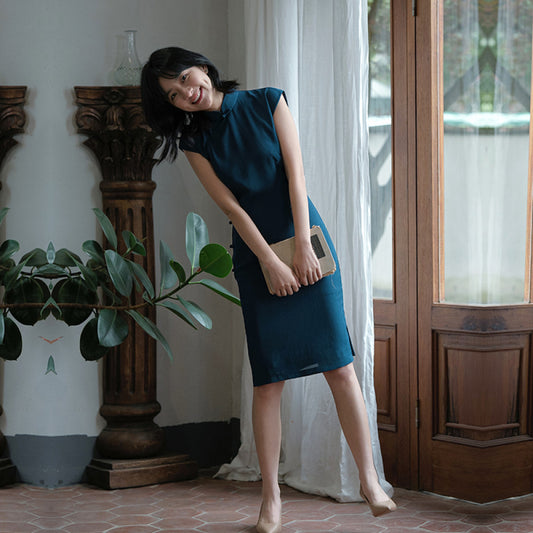 ASAYA3362 Retro solid color chiffon cheongsam (Shiiang Hai)