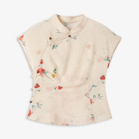 ASAYA3337 Chinese style stand up collar with short sleeves with Apricot prints