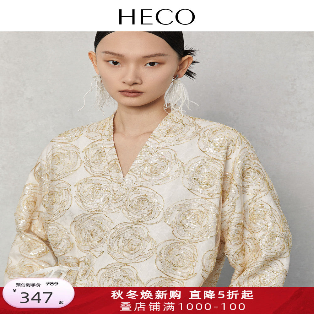 HECO Canruo Rose New Chinese Autumn New Product Sparkling Embroidered Mesh Shirt Ma Mian Skirt Paired with Women s Top image 0