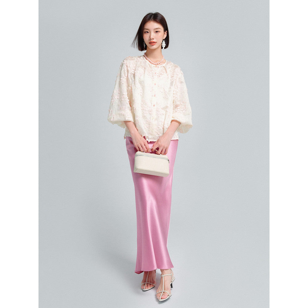KOHS Qingfeng Linglan Aging Heavy Industry 3D Embroidery Light Transparent Round Neck Shirt Hanging Spike Dress image 6