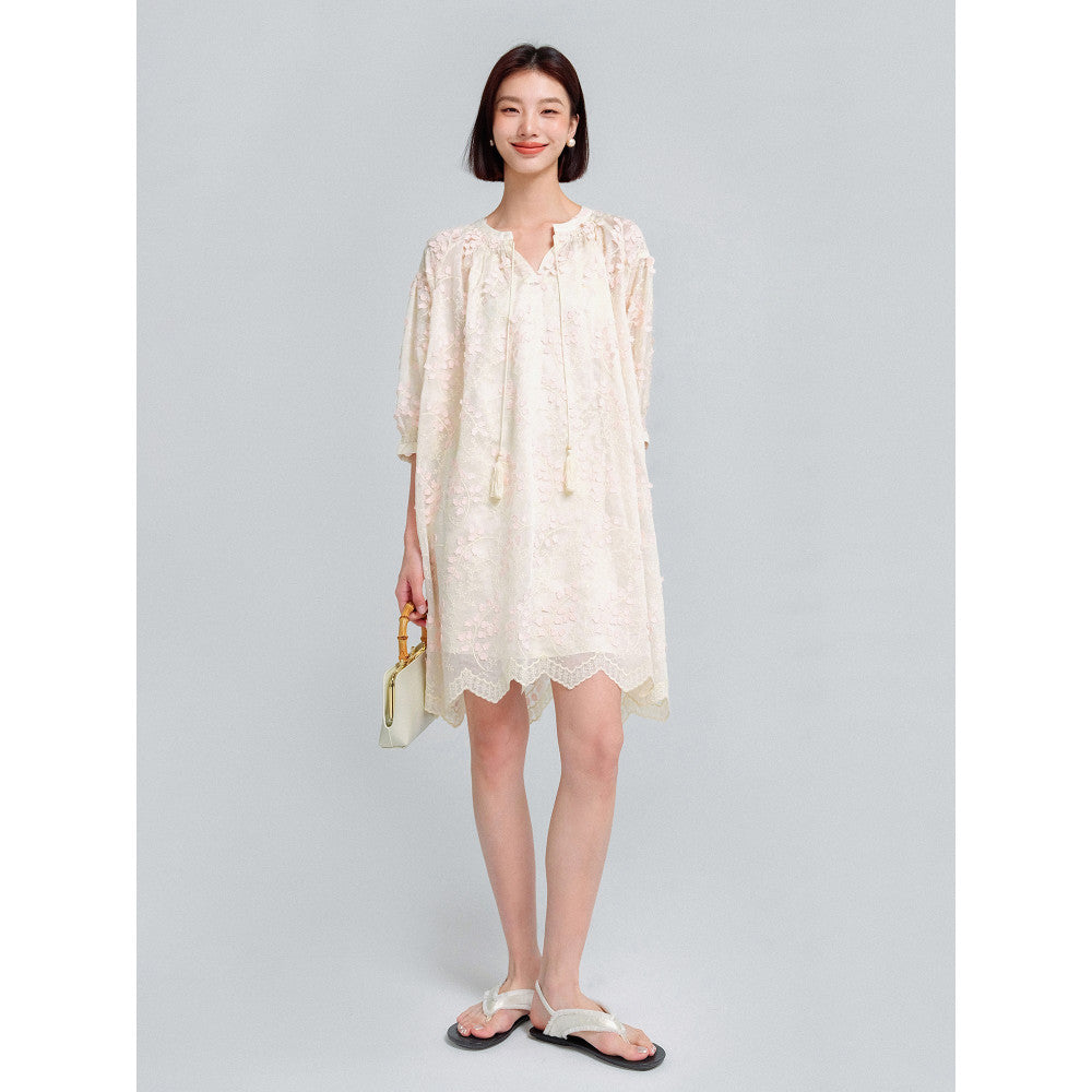 KOHS Qingfeng Linglan Aging Heavy Industry 3D Embroidery Light Transparent Round Neck Shirt Hanging Spike Dress image 17