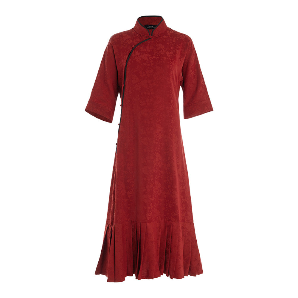 Blogger s same style flower and tree deep Republic of China style ancient method flat cut cheongsam improved new Chinese jacquard standing collar dress image 17