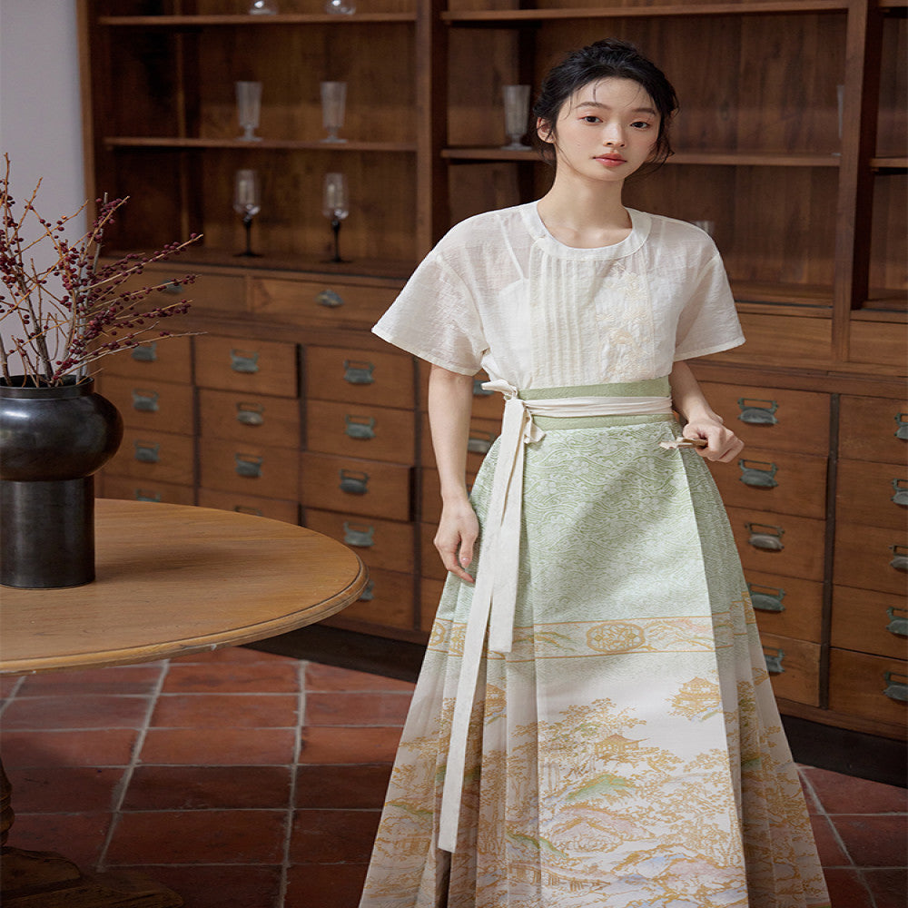 Original Hanfu Shuli Nian Nian Nian Hanfu Original Hanfu Shuli Nian Nian Nian Nian Nian You Can Wear Ma Mian Skirt Women s Set Round Neck Short Shirt Autumn 2024 image 5