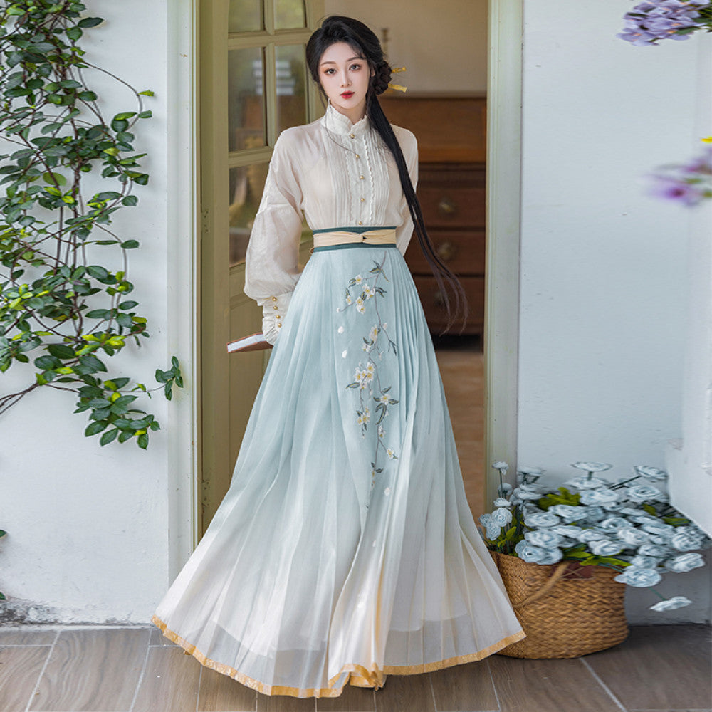 ASAYA3234 Chinese Style Original Gradient Embroidered Horse Face Skirt