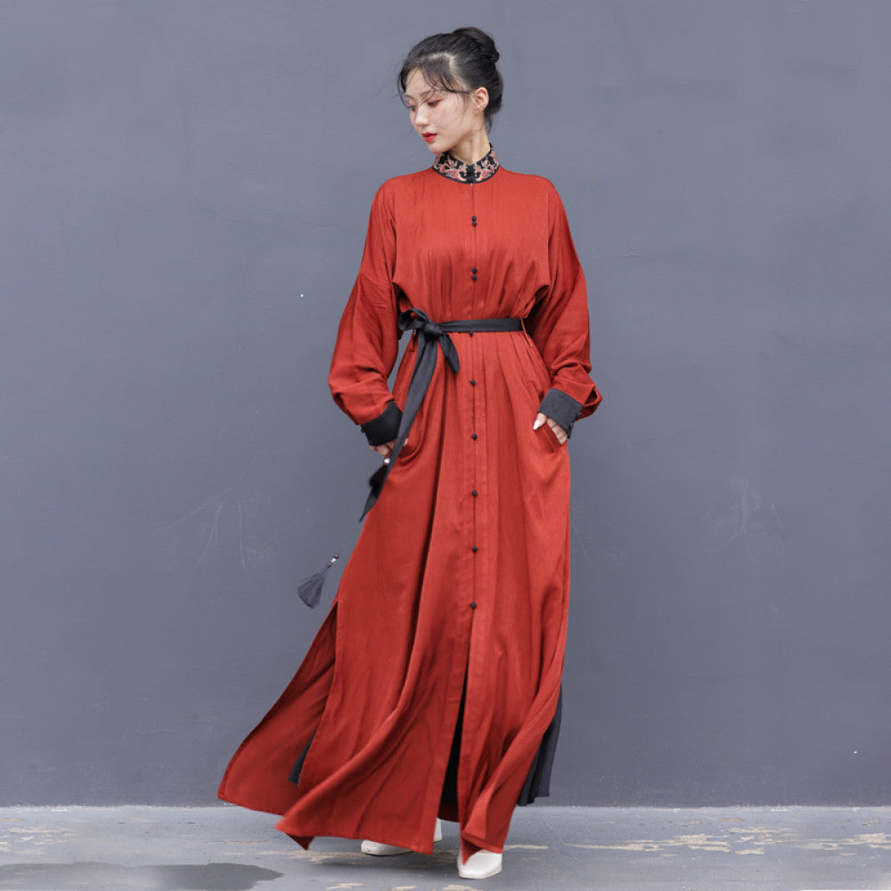 Dreaming Together Trending Together Creating Chinese Style Original Improvement Stand up Collar Hanfu Dress Long Shirt Commuting Daily Work Wearing Spring and Autumn image 31