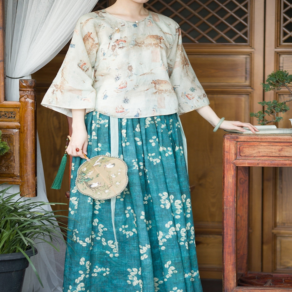 Idle Talk One City Style Chinese Retro Multi Color Inverted Big Sleeve Loose Daily Top Versatile Original image 5