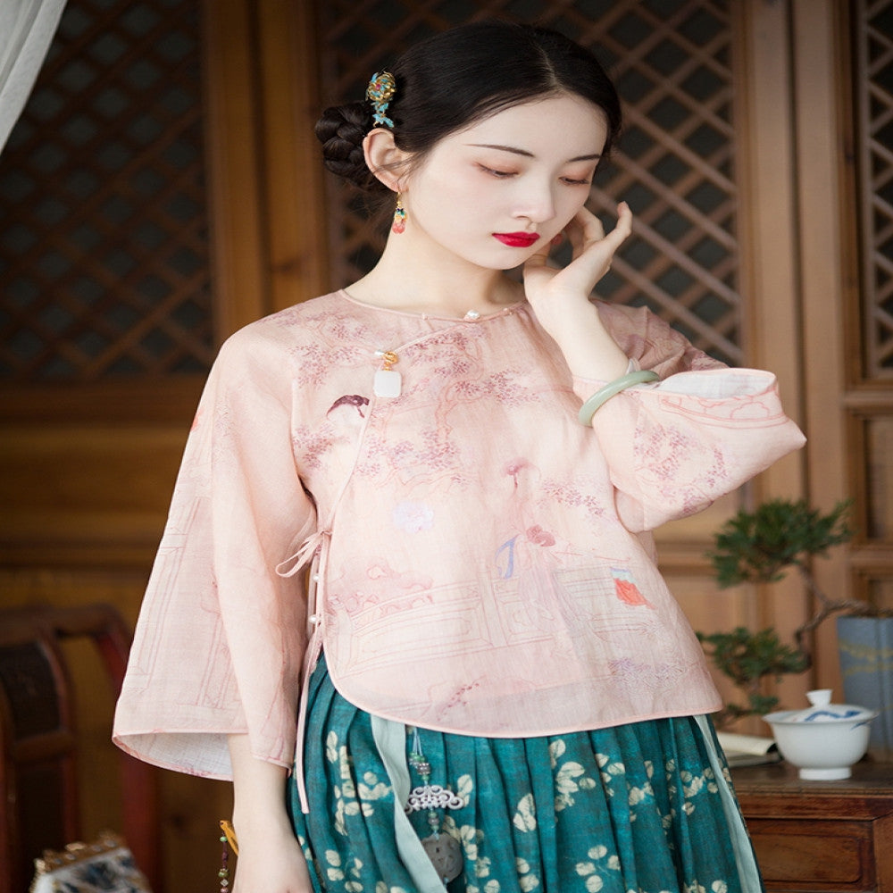Idle Talk One City Style Chinese Retro Multi Color Inverted Big Sleeve Loose Daily Top Versatile Original image 0