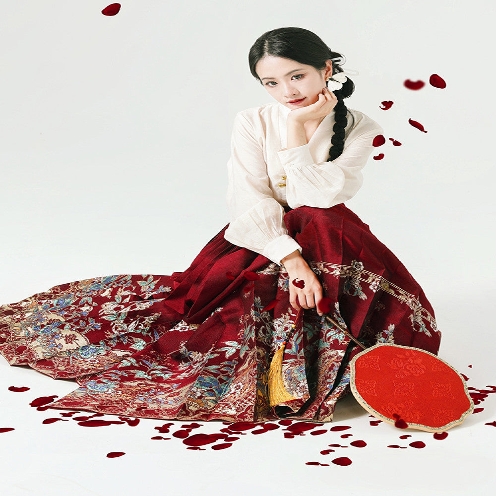 Chen Xueji s First Sight Happiness Original Chinese Style Element Half Body Skirt Ming Hanfu Women s Horse Face Skirt Wedding Dress Gift Dress Women image 49