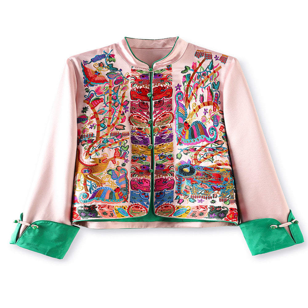 Pink high grade acetic acid new Chinese shirt coat women s heavy industry light China Chic style embroidery small Tang suit top image 33