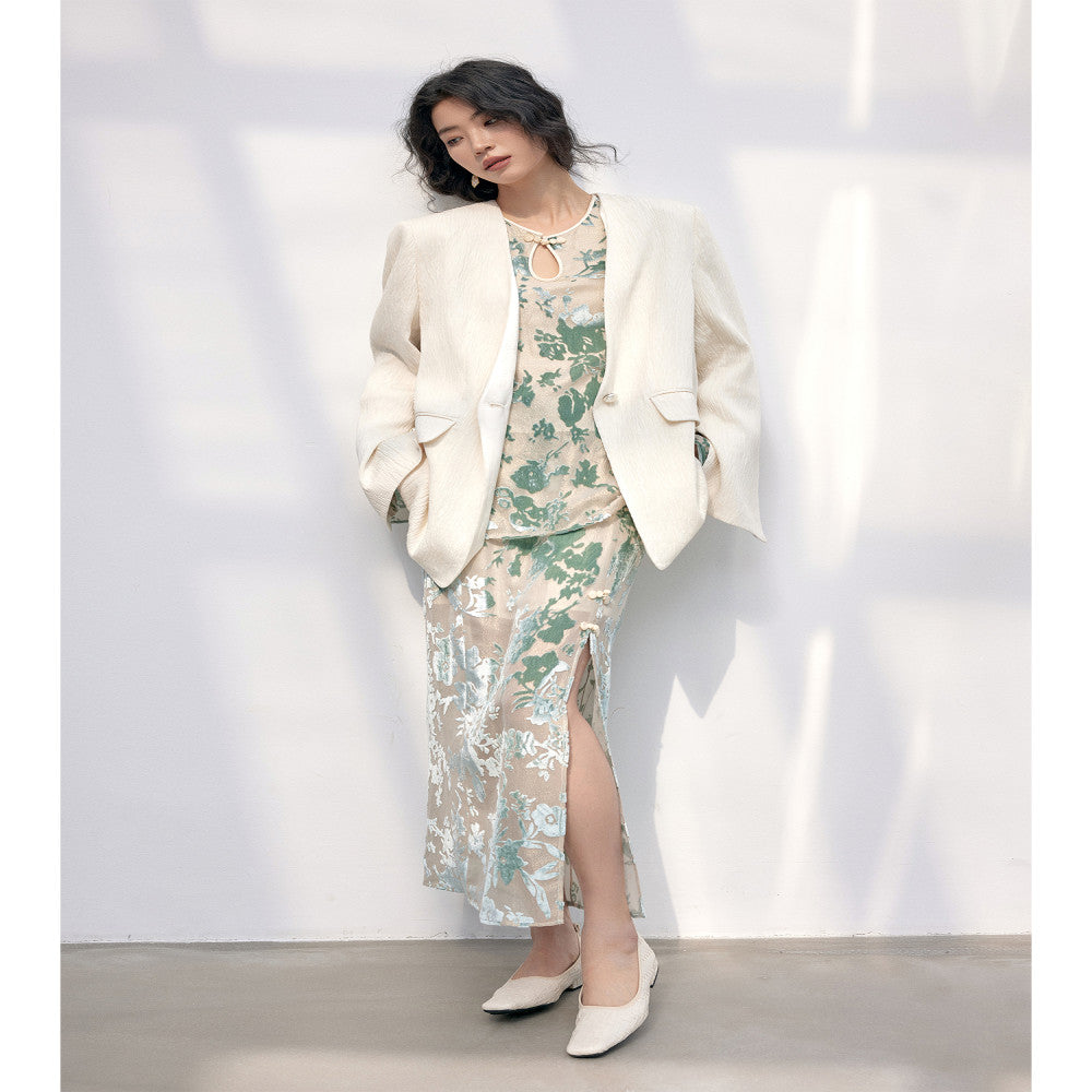 Showyee Xiuye wild mulberry silk exquisite three dimensional floating light velvet jacquard early spring new Chinese style buckle set image 5