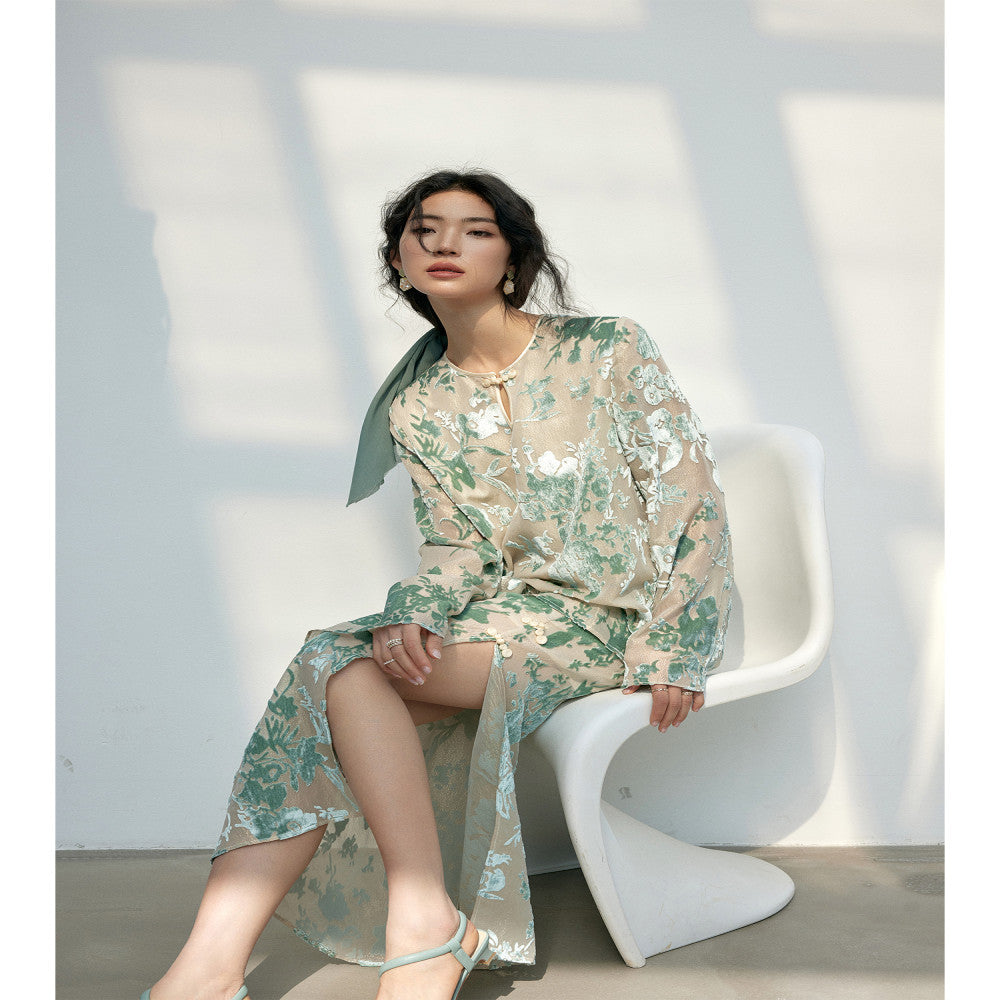 Showyee Xiuye wild mulberry silk exquisite three dimensional floating light velvet jacquard early spring new Chinese style buckle set image 20