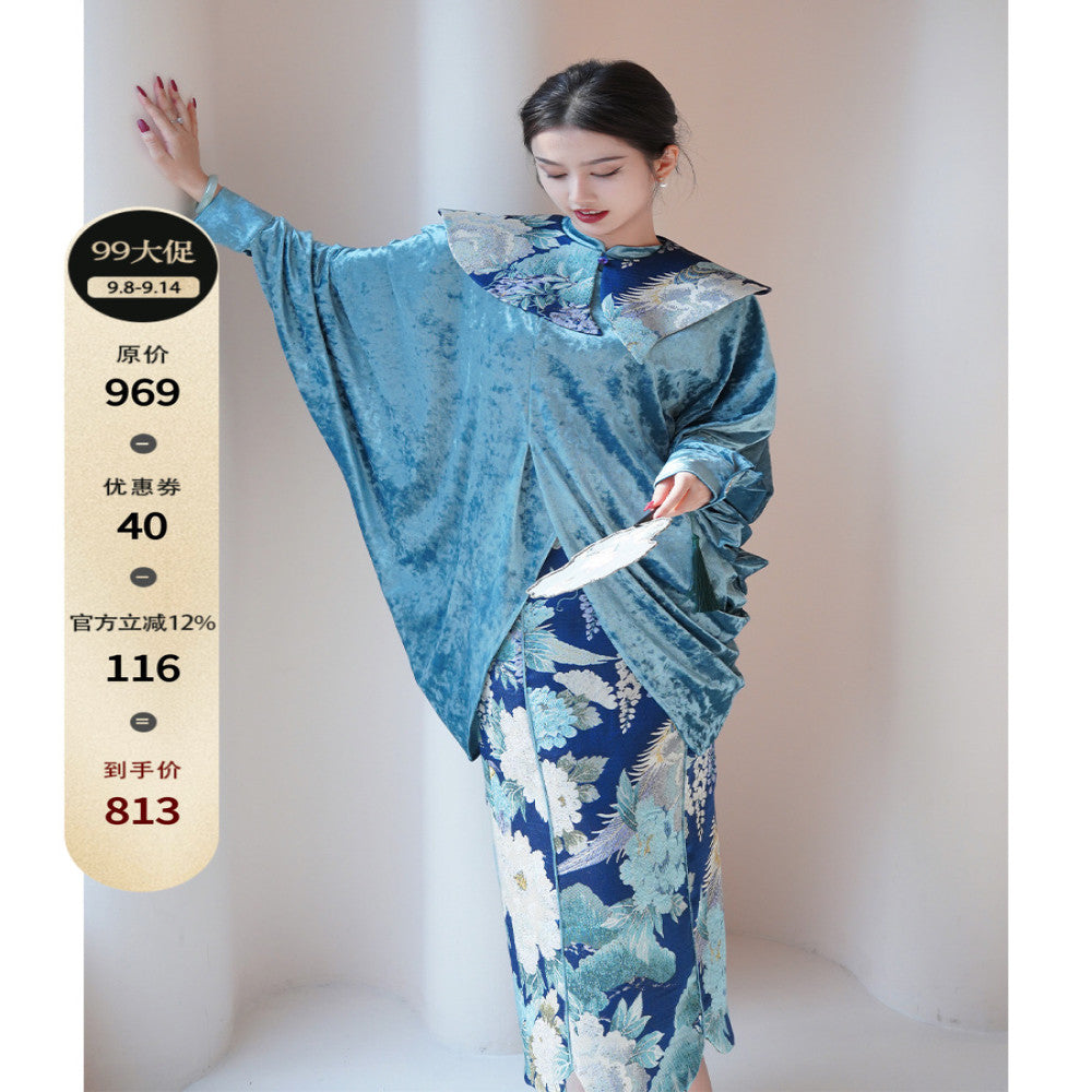 Chengyu Gaoding Feifeng Jinglan New Chinese style Golden Velvet Top Jacquard Vest Half Skirt Three piece Set image 11