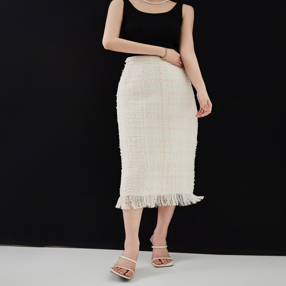 AIYUTONG French Light Luxury High Ding Spring and Autumn New Style Tassel High Waist Straight Tube Small Fragrant Half length Skirt for Women image 1