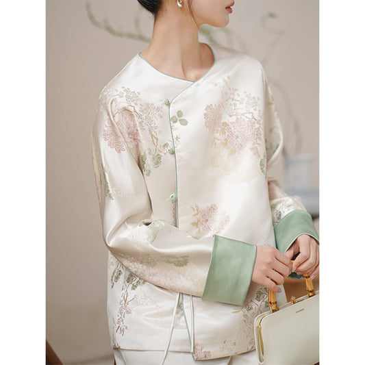 ASAYA3147 Spring New Style Tea Clothes Retro Song Brocade Jacquard Top