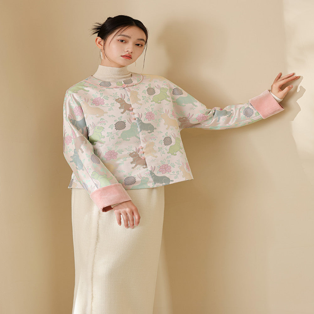 Chuchan s new Chinese style coat for autumn women s autumn and winter Chinese style tea jacket top imitating Song brocade flower velvet temperament buttoned cotton jacket image 1