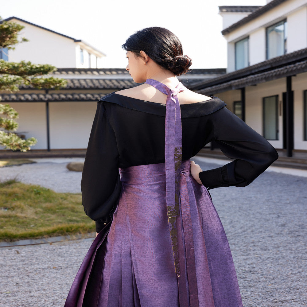Listening to Xunfuyao s Spring Summer New Hanfu Women s Original Chinese Style Improved Horse Face Skirt with High Waist and One Shoulder Shirt Top image 5