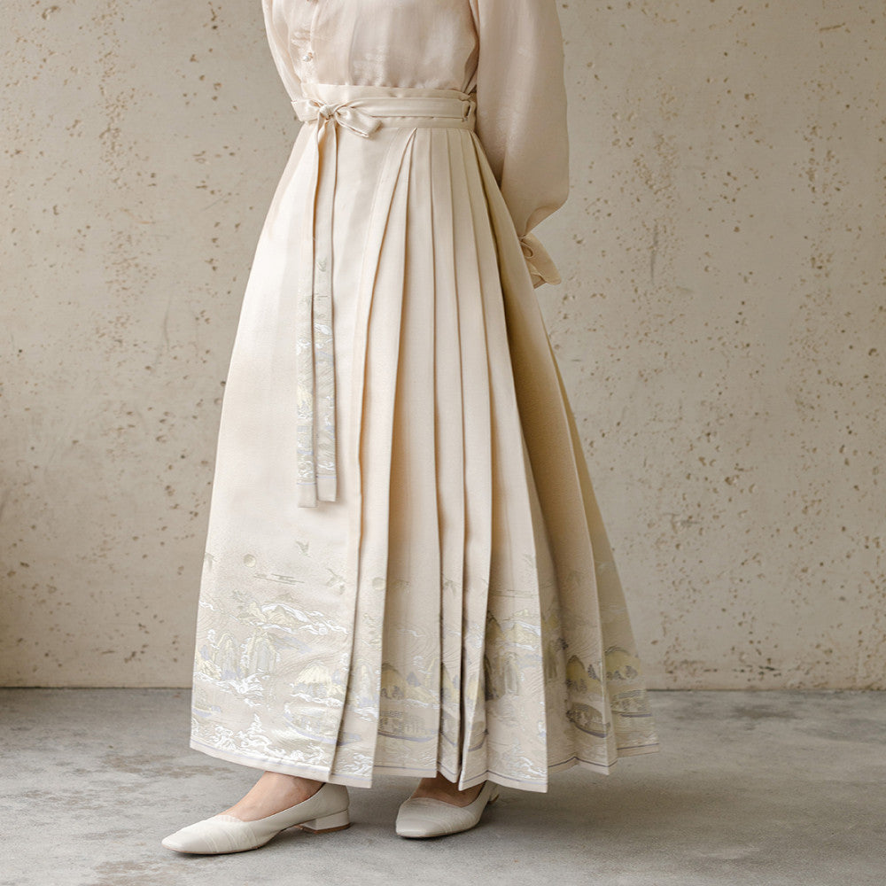Chu Chan Ming Hanfu woven gold horse face skirt set autumn new style new Chinese style commuting daily jacquard half skirt image 1