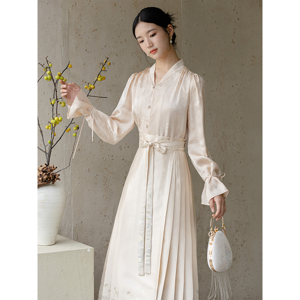 Chu Chan Ming Hanfu woven gold horse face skirt set autumn new style new Chinese style commuting daily jacquard half skirt image 18