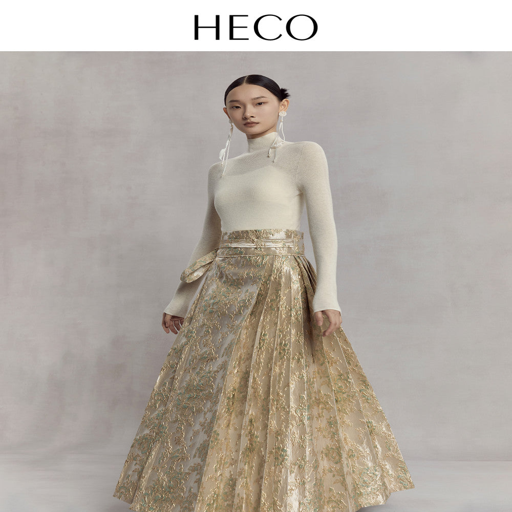 HECO Nanzhiqu new Chinese style golden horse face skirt 2025 new autumn relief half body long skirt for women image 4