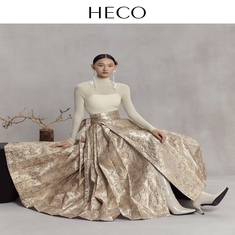 HECO Nanzhiqu new Chinese style golden horse face skirt 2025 new autumn relief half body long skirt for women image 18