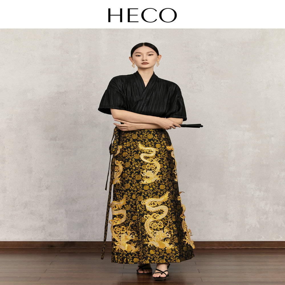 ASAYA3134 New Chinese Style Golden Dragon Year Horse Face Skirt