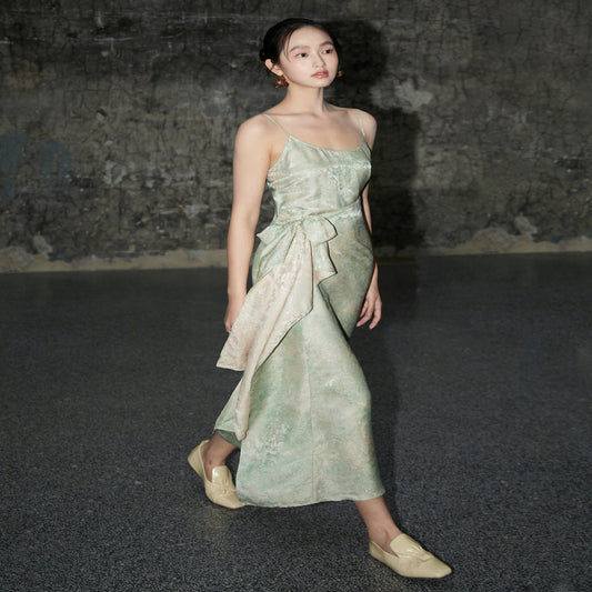 ASAYA3118 Silk interwoven jacquard Wrap-style strap design suspender skirt