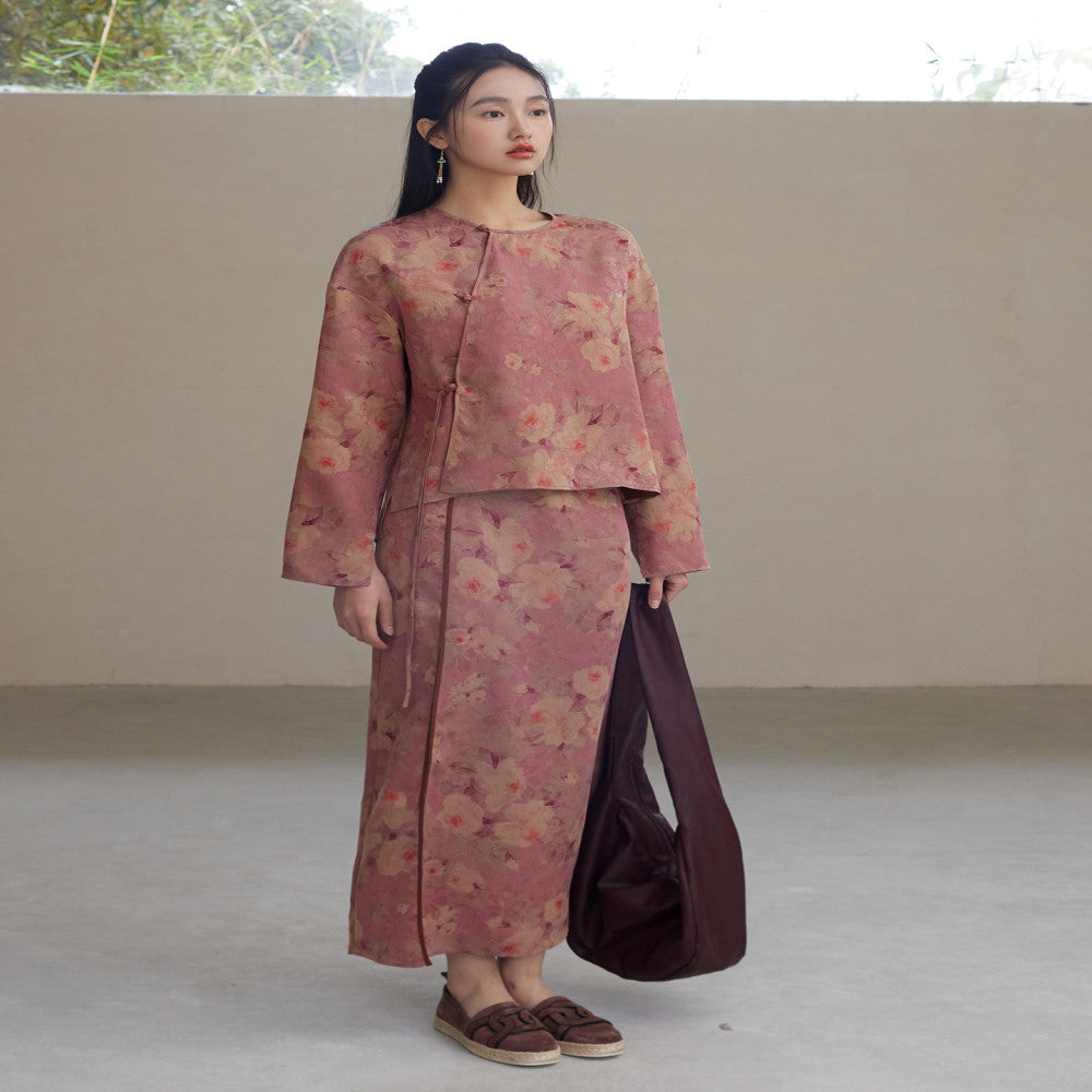 ASAYA3115 Mulberry Silk New Chinese style diagonal placket cheongsam skirt