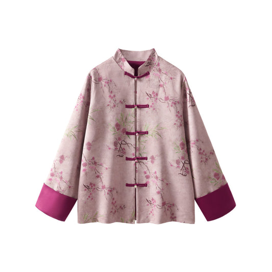 ASAYA3109 Peach blossom contrasting red dark pattern jacquard top