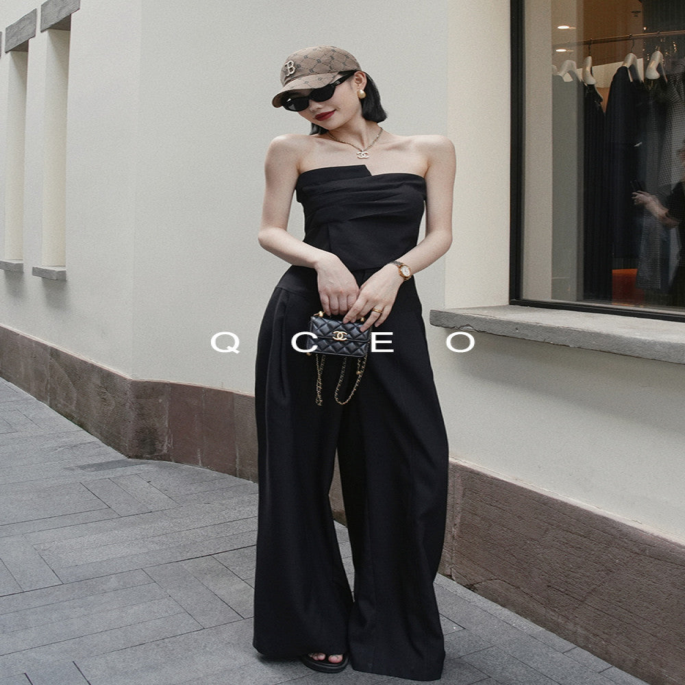 QCEO du Home Design Fashionable High end Irregular Outerwear strapless slim fit elastic niche top for women in spring and summer image 4