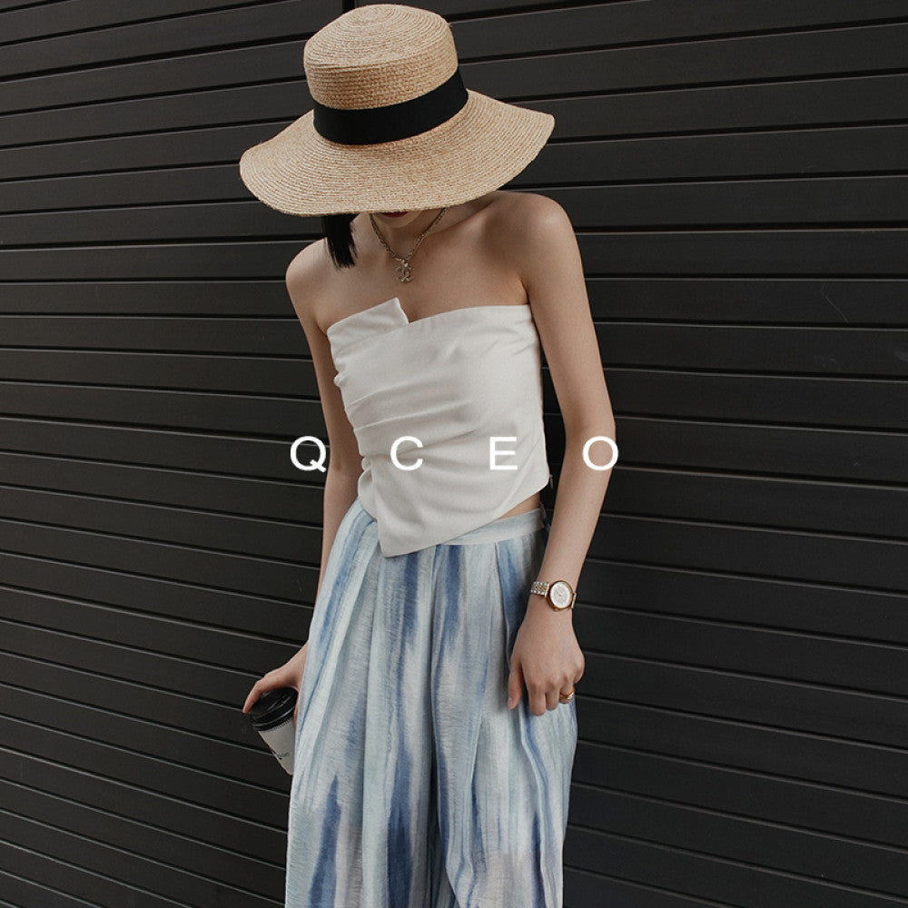 QCEO du Home Design Fashionable High end Irregular Outerwear strapless slim fit elastic niche top for women in spring and summer image 10