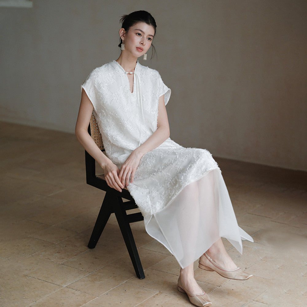 ASAYA4712 – Snow Petal Textured Dress ❄️🌸