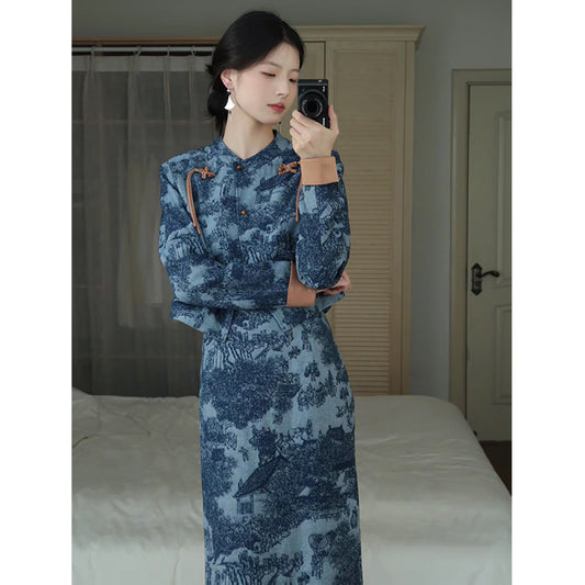 ASAYA3095 Blue cheongsam design set