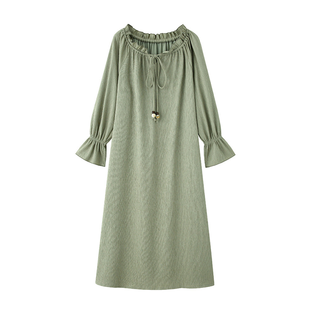 Luqingyi Original Spring Water Tea French Dress Women s Summer Ruffle Round Neck Ink Print Long Dress image 17