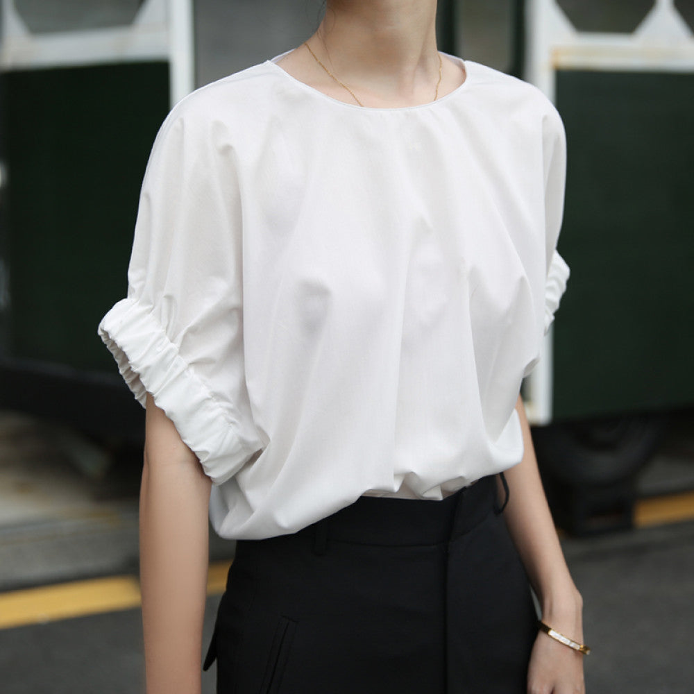 ASAYA3060 unique sleeve cotton shirt short-sleeved top white anti-wrinkle shirt