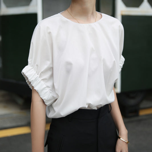 ASAYA3060 unique sleeve cotton shirt short-sleeved top white anti-wrinkle shirt