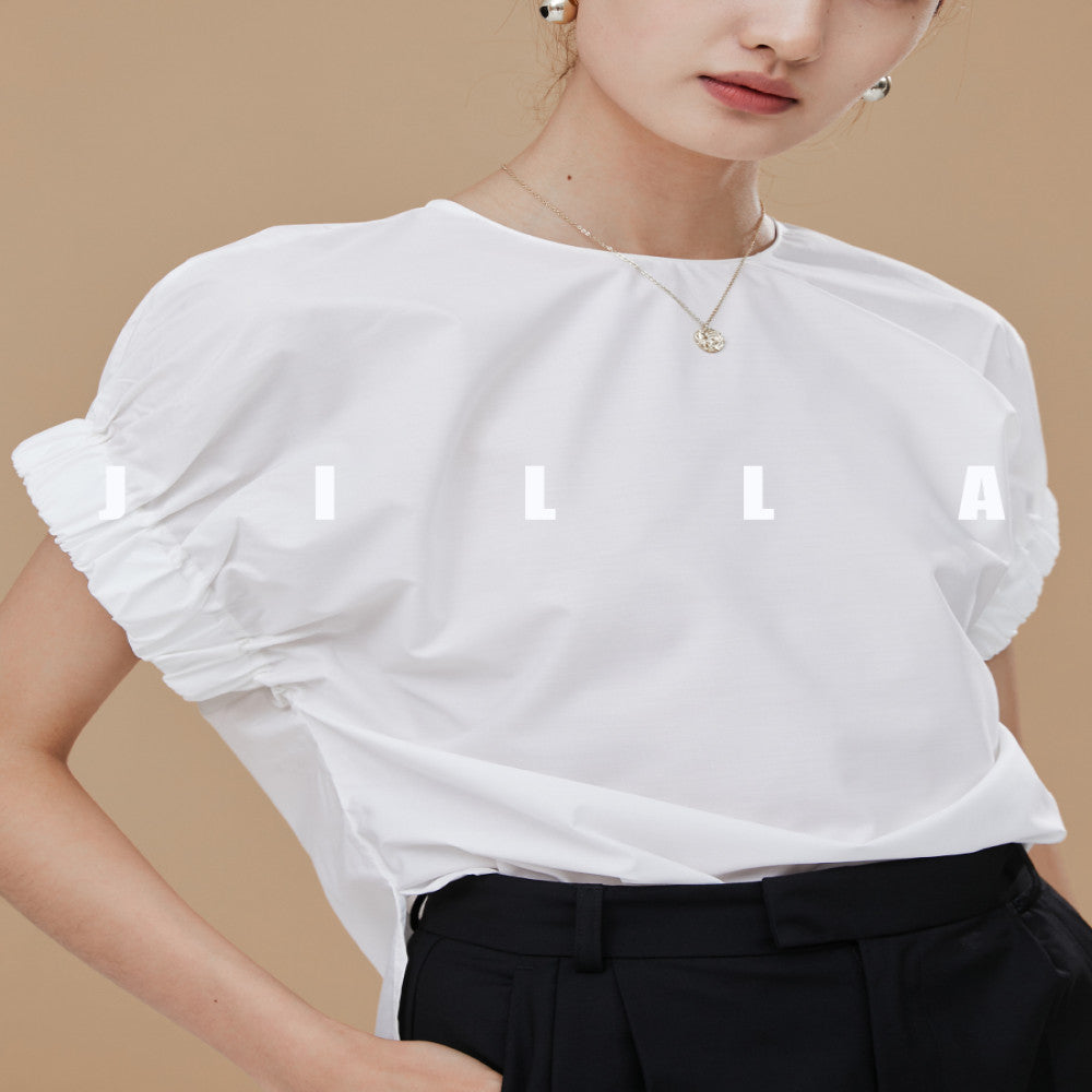 JILLA pullover with unique sleeves cotton shirt short sleeved top white wrinkle resistant shirt ins minimalist design women s hooded shirt image 21