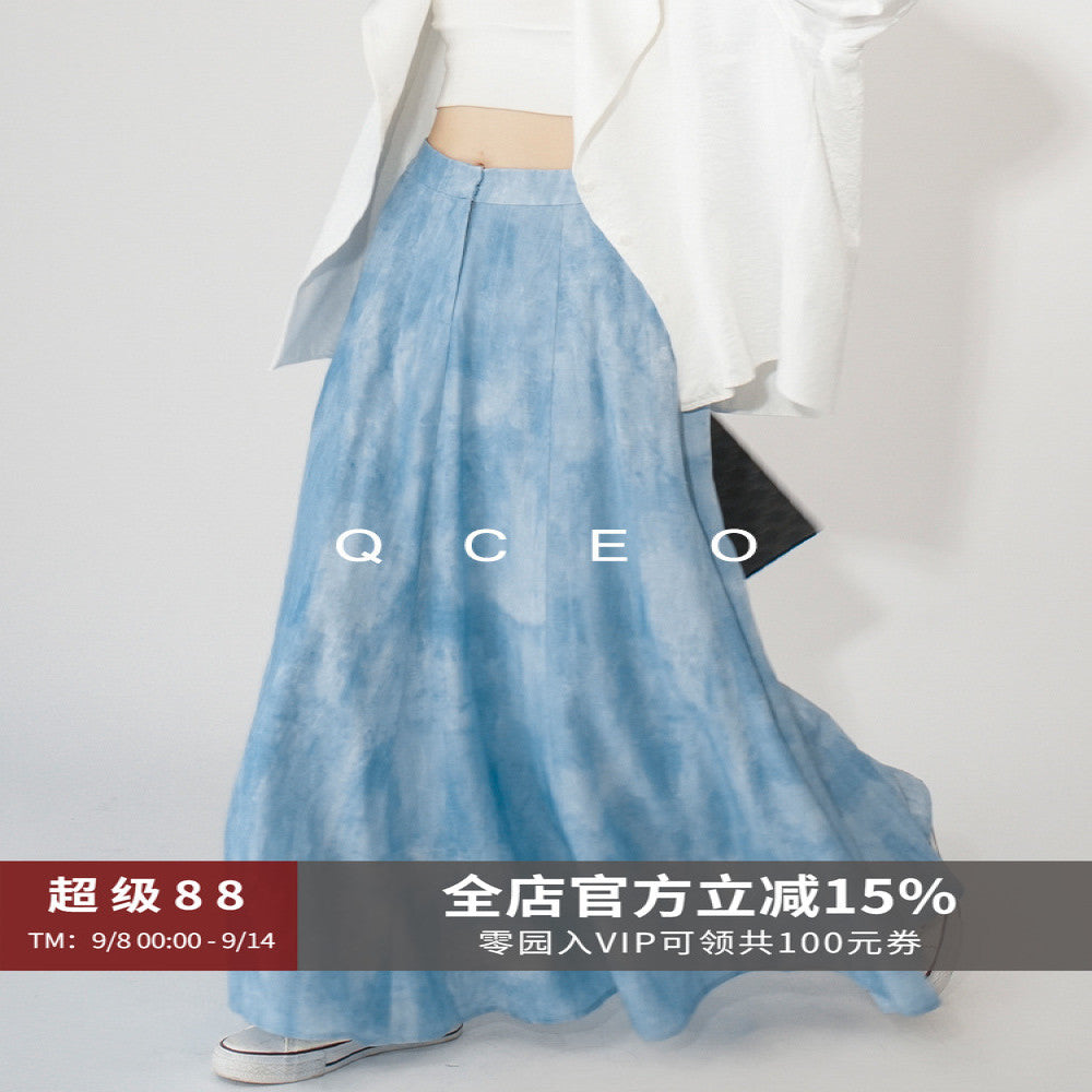 QCEO Knock Versatile Du Home Original Design High end New Chinese style Dyeing Fish Tail A line Skirt Half length Skirt Long Skirt image 1