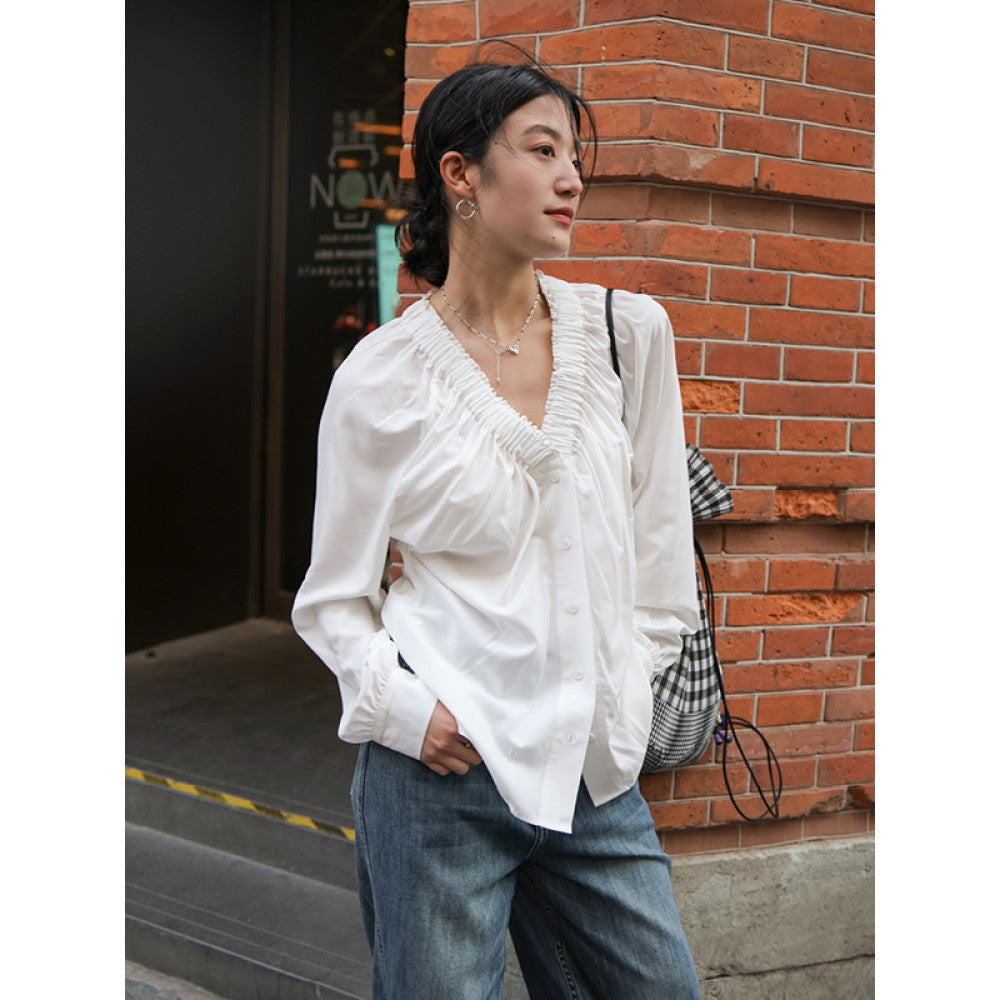 Suzhou high tech microporous yarn cool fabric quick drying anti pilling V neck shirt top SUPERSCAPE image 13