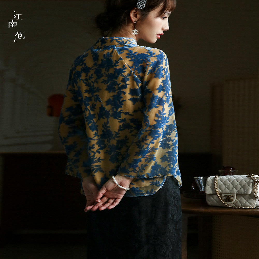 Jiangnan style new Chinese retro improved cheongsam top for young girls single piece velvet Tang style small shirt for spring and autumn image 2