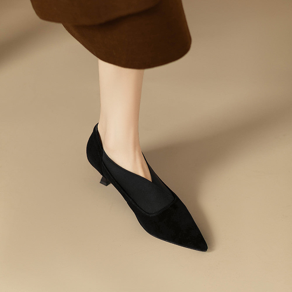 2025 French pointed versatile single shoes for women s spring and autumn new style commuting bare boots V neck slim heel leather high heels image 9