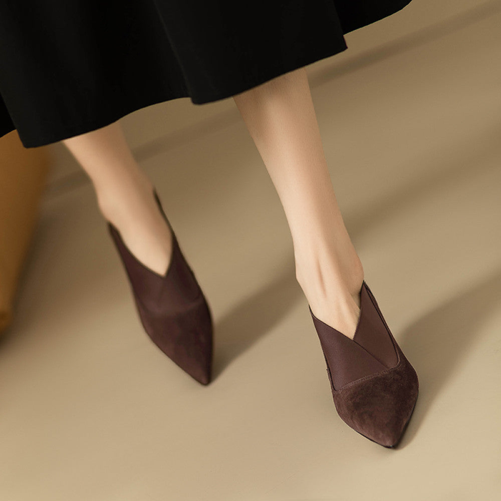 2025 French pointed versatile single shoes for women s spring and autumn new style commuting bare boots V neck slim heel leather high heels image 21