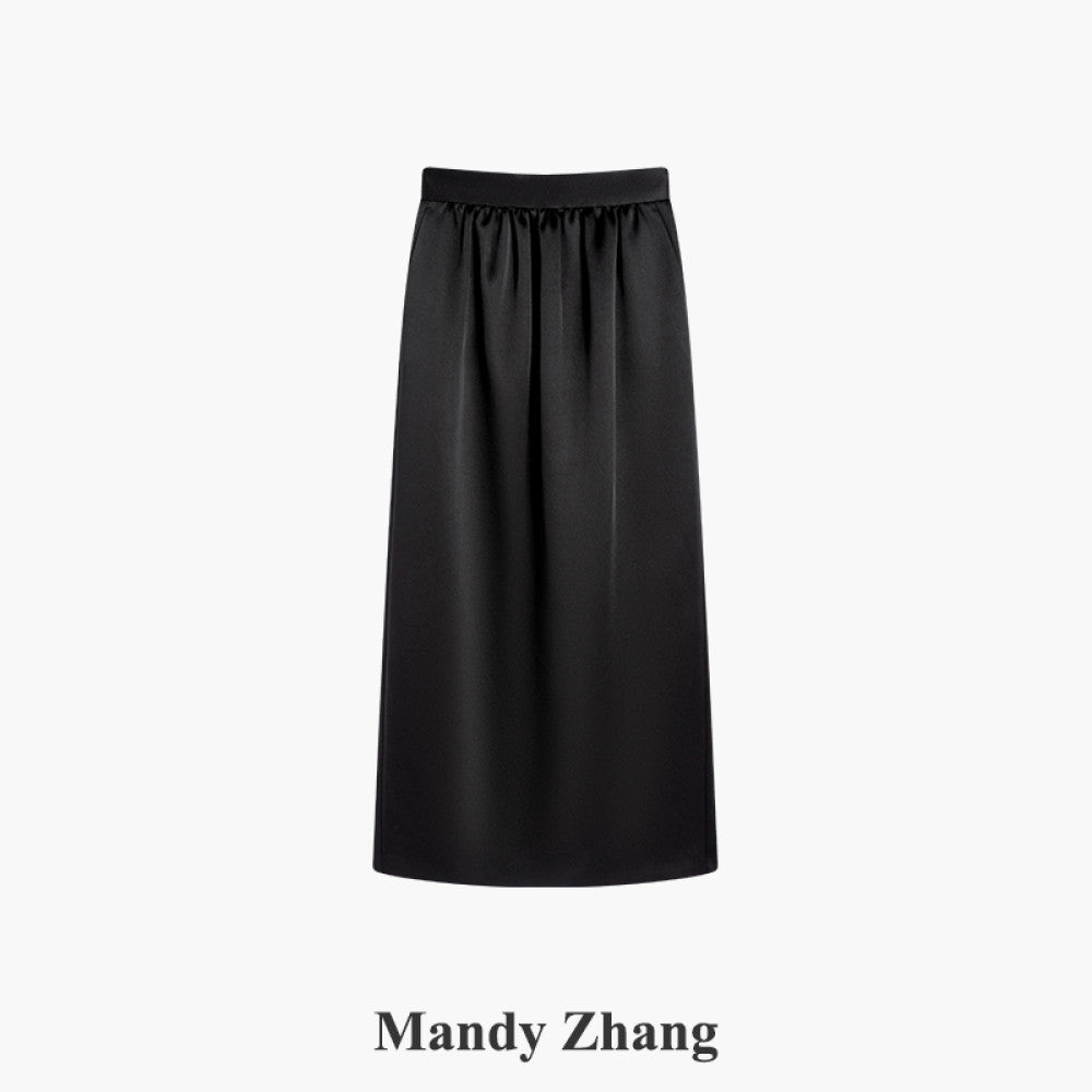 MandyZhang French retro high end satin flower bud straight skirt women s autumn and winter pink slim long skirt image 19