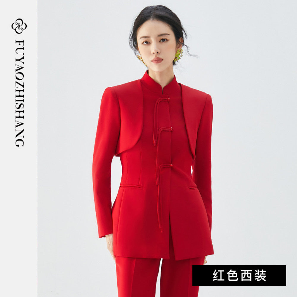 FUYAO s new Chinese style women s clothing red suit jacket women s suit high end improvement Tang suit autumn image 2